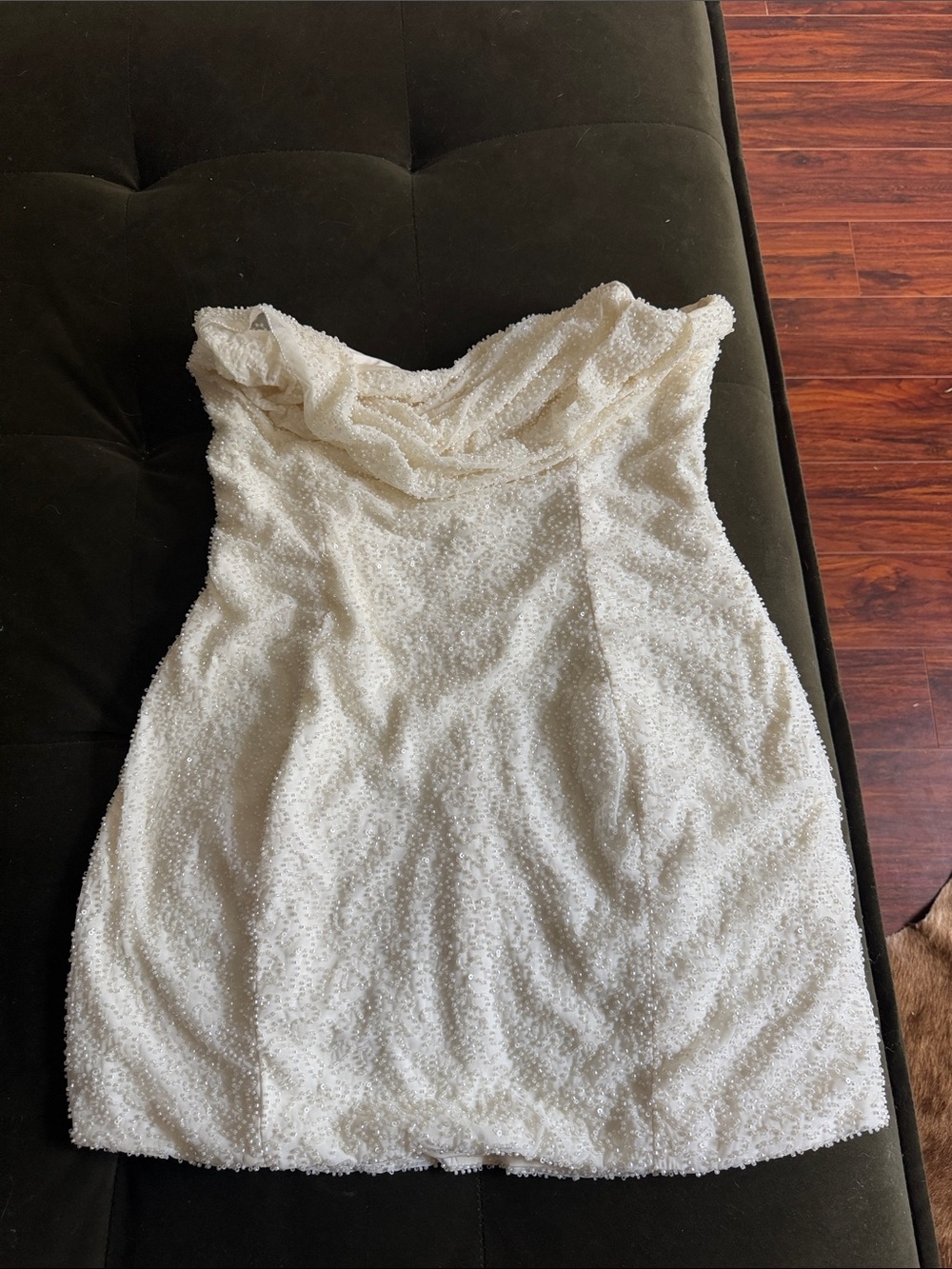 Oh Polly Basel
Embellished Strapless Cowl Neck Mini Dress in Snow